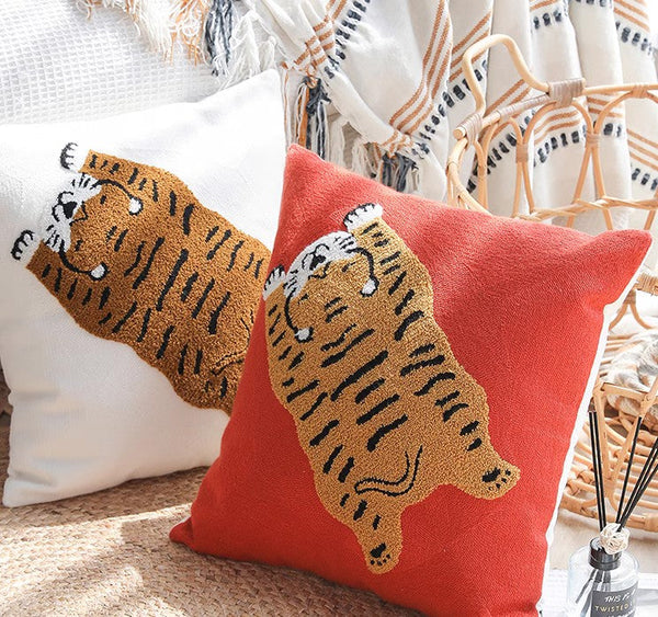 Lovely Tiger Decorative Pillows for Children's Room, Contemporary Modern Sofa Pillow Covers, Square Modern Throw Pillows for Couch, Decorative Pillows for Bedroom-LargePaintingArt.com