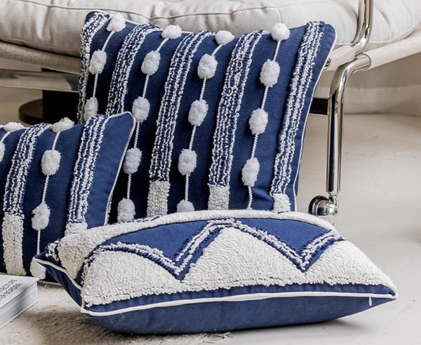 Blue Square Modern Decorative Pillows for Couch, Contemporary Modern Sofa Pillows, Modern Decorative Pillows for Bedroom, Decorative Pillow Covers-LargePaintingArt.com