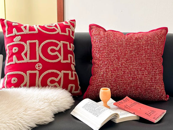 Modern Decorative Pillows for Interior Design, Contemporary Modern Sofa Pillow Covers, Red Square Modern Throw Pillows for Couch-LargePaintingArt.com