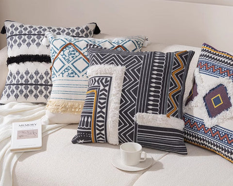 Bohemian Decorative Sofa Pillows for Bedroom, Decorative Square Pillow Covers, Geometric Pattern Decorative Pillow for Couch-LargePaintingArt.com