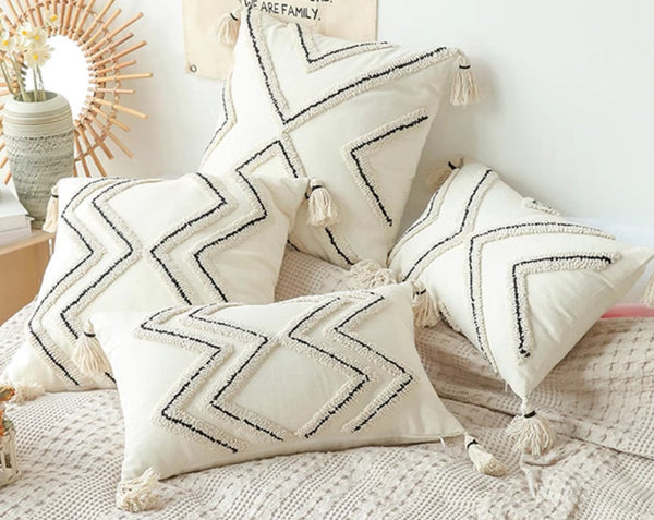 Beige Decorative Throw Pillows, Geometric Square Modern Throw Pillows for Couch, Contemporary Throw Pillow for Interior Design-LargePaintingArt.com