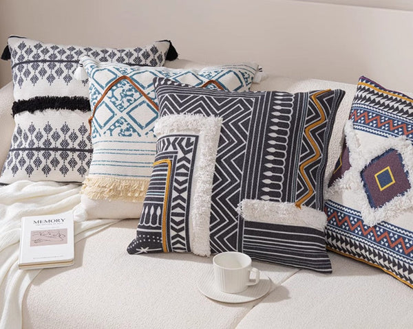 Decorative Square Pillow Covers, Bohemian Decorative Sofa Pillows for Bedroom, Geometric Pattern Decorative Pillow for Couch-LargePaintingArt.com