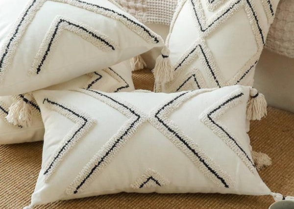 Beige Decorative Throw Pillows, Geometric Square Modern Throw Pillows for Couch, Contemporary Throw Pillow for Interior Design-LargePaintingArt.com