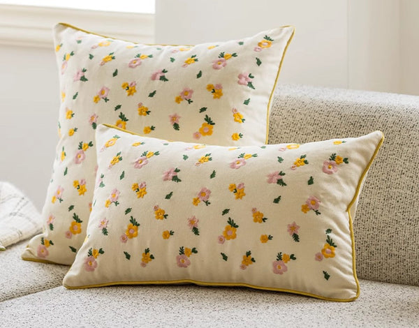 Embroider Flower Cotton Pillow Covers, Spring Flower Decorative Pillows for Dining Room, Decorative Pillows for Sofa, Farmhouse Decorative Pillows for Couch-LargePaintingArt.com