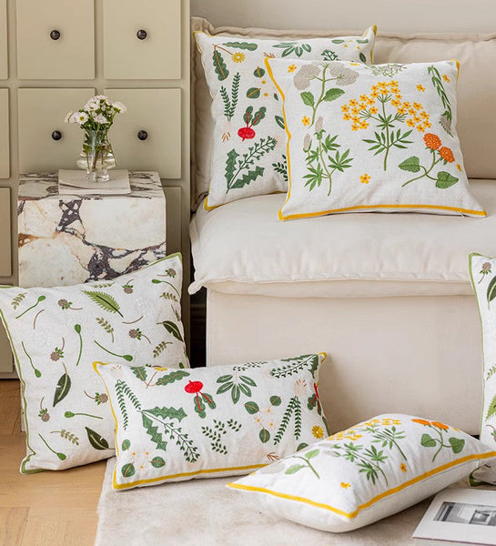 Decorative Pillows for Couch, Spring Flower Decorative Throw Pillows, Farmhouse Sofa Decorative Pillows, Embroider Flower Cotton Pillow Covers-LargePaintingArt.com