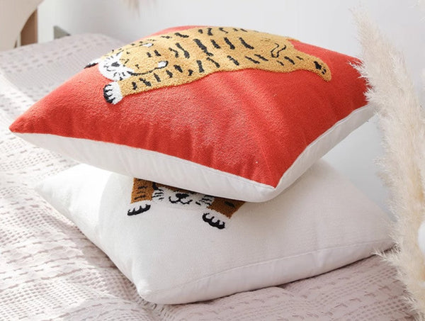 Lovely Tiger Decorative Pillows for Children's Room, Contemporary Modern Sofa Pillow Covers, Square Modern Throw Pillows for Couch, Decorative Pillows for Bedroom-LargePaintingArt.com