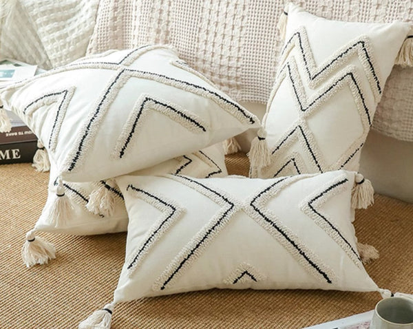 Beige Decorative Throw Pillows, Geometric Square Modern Throw Pillows for Couch, Contemporary Throw Pillow for Interior Design-LargePaintingArt.com