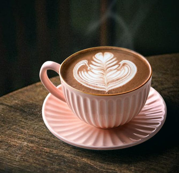 White Pottery Coffee Cups, Cappuccino Coffee Mug, Latte Coffee Cup, Pink Tea Cup, Ceramic Coffee Cup, Coffee Cup and Saucer Set-LargePaintingArt.com