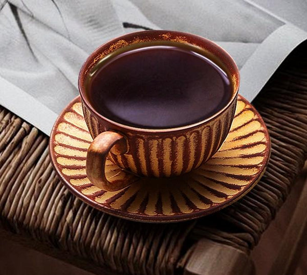 Brown Pottery Coffee Cups, Cappuccino Coffee Mug, Latte Coffee Cup, White Tea Cup, Ceramic Coffee Cup, Coffee Cup and Saucer Set-LargePaintingArt.com