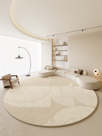 Modern Rugs under Coffee Table, Abstract Modern Round Rugs for Bedroom, Geometric Circular Rugs for Dining Room, Cream Color Contemporary Modern Rugs-LargePaintingArt.com