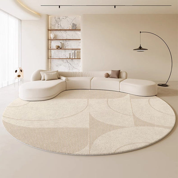 Geometric Circular Rugs for Dining Room, Cream Color Contemporary Modern Rugs, Modern Rugs under Coffee Table, Abstract Modern Round Rugs for Bedroom-LargePaintingArt.com