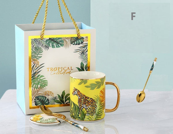 Unique Ceramic Mugs in Gift Box, Creative Porcelain Cups, Large Capacity Jungle Animal Porcelain Mugs, Large Ceramic Mugs for Office-LargePaintingArt.com