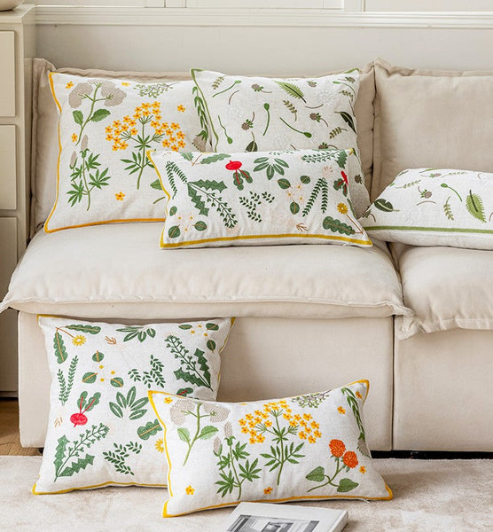Decorative Pillows for Couch, Spring Flower Decorative Throw Pillows, Farmhouse Sofa Decorative Pillows, Embroider Flower Cotton Pillow Covers-LargePaintingArt.com