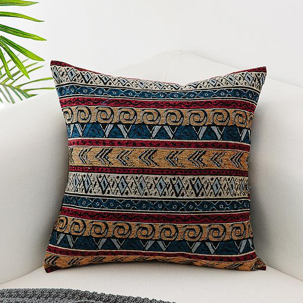 Oriental Throw Pillow for Couch, Bohemian Decorative Sofa Pillows, Geometric Pattern Chenille Throw Pillows-LargePaintingArt.com