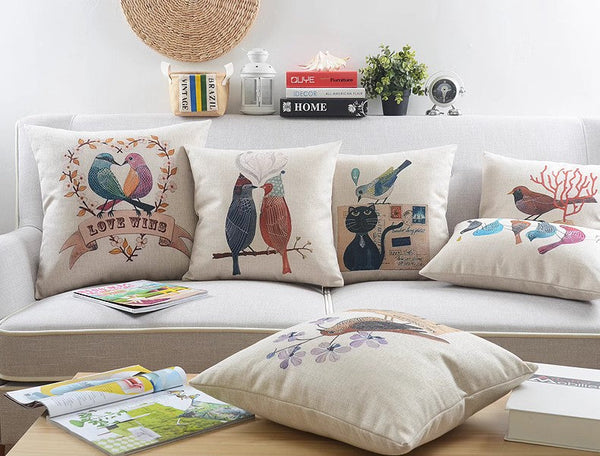 Simple Decorative Pillow Covers, Decorative Sofa Pillows for Living Room, Love Birds Throw Pillows for Couch, Singing Birds Decorative Throw Pillows-LargePaintingArt.com
