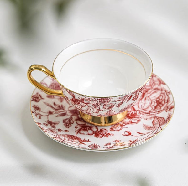 Creative Porcelain Tea Cup Saucer Set, Beautiful British Tea Cups, Elegant Flower Ceramic Cups, Unique Royal Coffee Cup and Saucer-LargePaintingArt.com