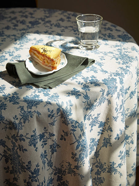 Vintage Rectangle Tablecloth for Dining Room Table, French Flower Pattern Tablecloth for Round Table, Rustic Farmhouse Table Cover for Kitchen-LargePaintingArt.com