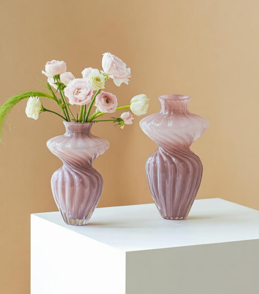 Modern Vases for Living Room, Mid Century Pink Vases for Flowers, Handmade Contemporary Glass Vases, Unique Decorative Glass Vase, Centerpiece Vases on Table-LargePaintingArt.com
