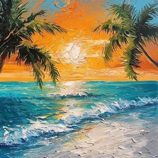 Florida Seashore Beach Painting, Original Small Landscape Paintings, Heavy Texture Canvas Art, Small Palette Knife Oil Paintings, Easy Landscape Painting Ideas, Simple Small Canvas Paintings-LargePaintingArt.com