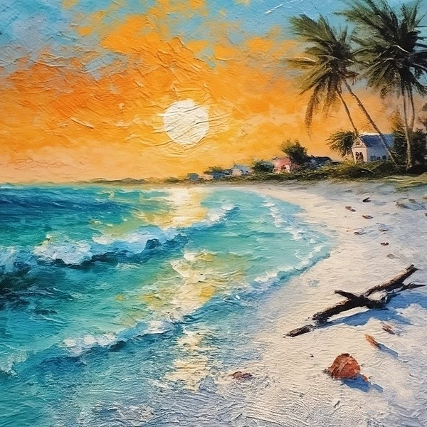 Original Small Landscape Paintings, Florida Seashore Beach Palm Tree Painting, Heavy Texture Canvas Art, Small Palette Knife Oil Paintings, Easy Landscape Painting Ideas, Simple Small Canvas Paintings-LargePaintingArt.com