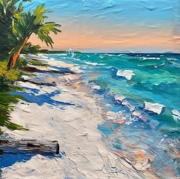Small Palette Knife Oil Paintings, Easy Landscape Painting Ideas, Simple Small Canvas Paintings, Original Small Landscape Paintings, Florida Seashore Beach Painting, Heavy Texture Canvas Art-LargePaintingArt.com