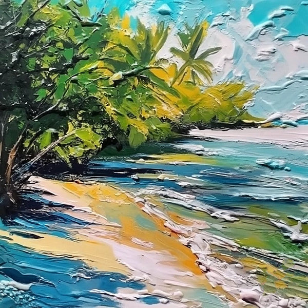Original Small Landscape Paintings, Florida Seashore Beach Painting, Heavy Texture Canvas Art, Small Palette Knife Oil Paintings, Easy Landscape Painting Ideas, Simple Small Canvas Paintings-LargePaintingArt.com