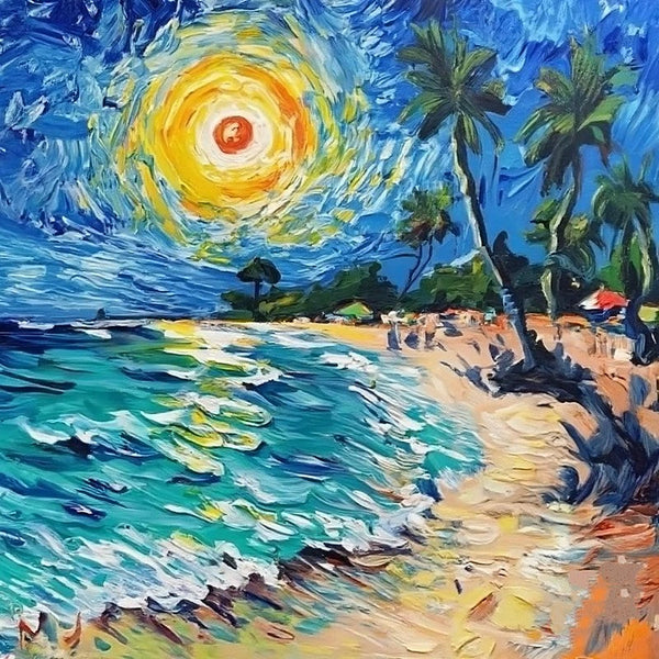 Small Palette Knife Oil Paintings, Original Small Landscape Paintings, Florida Seashore Beach Painting, Easy Landscape Painting Ideas, Simple Small Canvas Paintings, Heavy Texture Canvas Artwork-LargePaintingArt.com