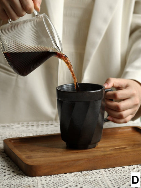 Large Modern Handmade Pottery Coffee Cup, Creative Brown Green Blue Black Ceramic Coffee Mugs, Large Unique Tea Cup, Large Capacity Coffee Mug with Cover-LargePaintingArt.com