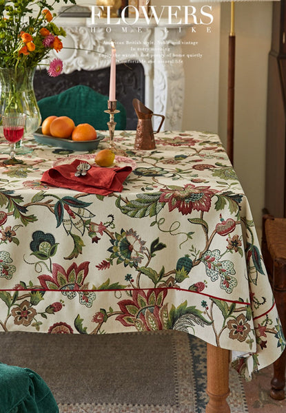 Spring Flower Table Cover for Kitchen, Large Modern Rectangular Tablecloth Ideas for Dining Room Table, Rustic Garden Floral Tablecloth for Round Table-LargePaintingArt.com