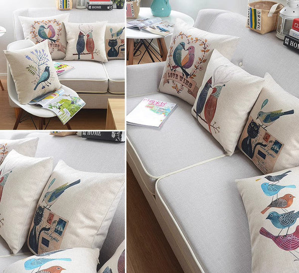 Simple Decorative Pillow Covers, Decorative Sofa Pillows for Living Room, Love Birds Throw Pillows for Couch, Singing Birds Decorative Throw Pillows-LargePaintingArt.com
