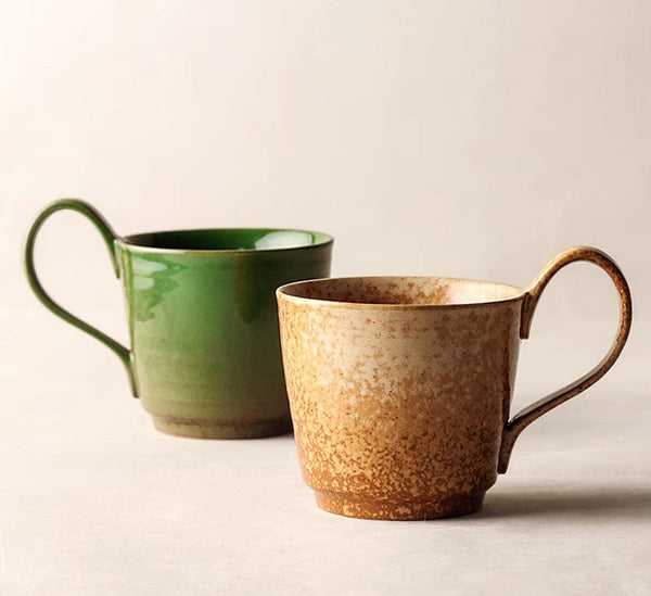 Modern Handmade Pottery Coffee Cup, Creative Brown Green Blue Ceramic Coffee Mugs, Large Unique Tea Cup, Large Capacity Coffee Cups-LargePaintingArt.com