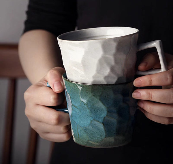 Modern Handmade Pottery Coffee Cup, Creative Brown White Black Blue Ceramic Coffee Mugs, Large Unique Tea Cup, Large Capacity Coffee Cups-LargePaintingArt.com