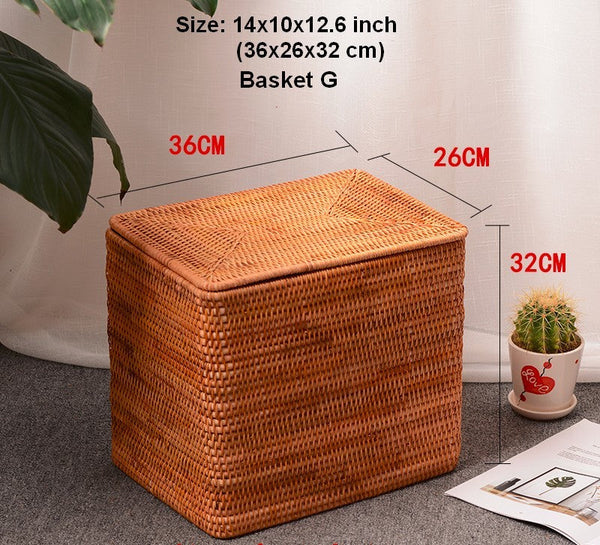 Woven Storage Baskets, Rectangular Storage Basket with Lid, Large Storage Basket for Clothes, Storage Baskets for Shelves, Kitchen Storage Baskets-LargePaintingArt.com