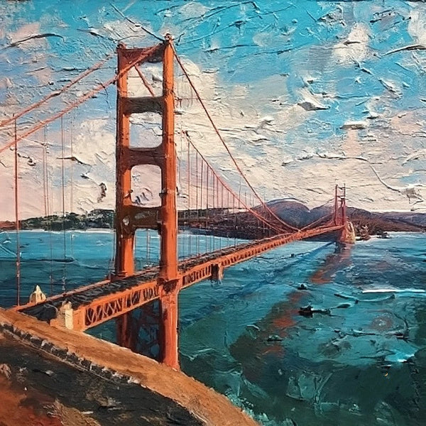Easy Landscape Painting Ideas, Simple Small Canvas Paintings, Golden Gate Bridge Sunrise Painting, Original Small Landscape Paintings, Heavy Texture Canvas Art, Small Palette Knife Oil Paintings-LargePaintingArt.com