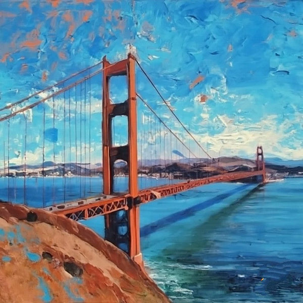 Small Palette Knife Oil Paintings, Easy Landscape Painting Ideas, Simple Small Canvas Paintings, Golden Gate Bridge Painting, Original Small Landscape Paintings, Heavy Texture Canvas Art-LargePaintingArt.com