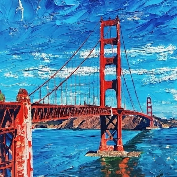 Simple Small Canvas Paintings, Golden Gate Bridge Painting, Original Small Landscape Paintings, Heavy Texture Canvas Art, Small Palette Knife Oil Paintings, Easy Landscape Painting Ideas-LargePaintingArt.com