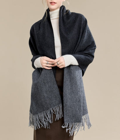 Black and Medium Gray Fashion Scarf, Gifts for Her, Long Wool Scarf, Soft Wool Scarf for Women, Warm Cape, Evening Wrap, Christmas Gift, Winter Shawl, Elegant Shawl-LargePaintingArt.com