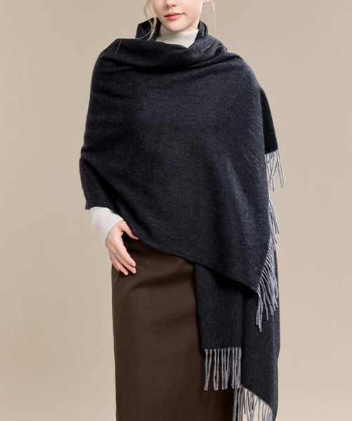 Gifts for Her, Long Wool Scarf, Soft Wool Scarf for Women, Black and Medium Gray Fashion Scarf, Warm Cape, Evening Wrap, Christmas Gift, Winter Shawl, Elegant Shawl-LargePaintingArt.com