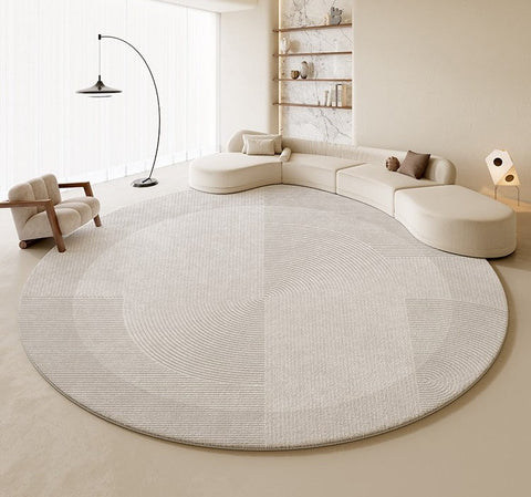 Large Grey Geometric Floor Carpets, Modern Living Room Round Rugs, Abstract Circular Rugs under Dining Room Table, Bedroom Modern Round Rugs-LargePaintingArt.com