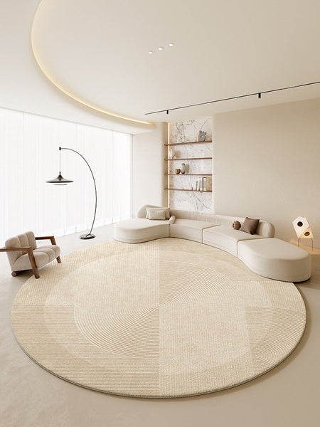 Large Modern Rugs in Living Room, Dining Room Modern Rugs, Cream Color Round Rugs under Coffee Table, Contemporary Circular Rugs in Bedroom-LargePaintingArt.com