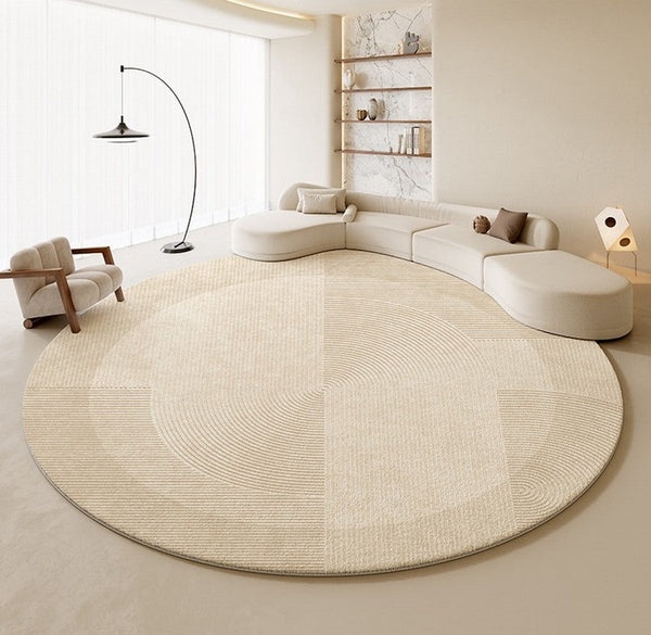 Large Modern Rugs in Living Room, Dining Room Modern Rugs, Cream Color Round Rugs under Coffee Table, Contemporary Circular Rugs in Bedroom-LargePaintingArt.com