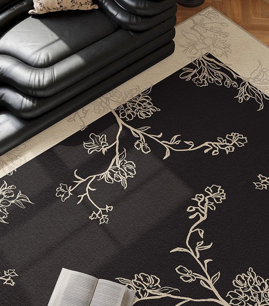 Unique Bedroom Modern Rugs, Contemporary Modern Rugs under Dining Room Table, French Style Rugs for Interior Design, Flower Pattern Modern Rugs for Living Room-LargePaintingArt.com