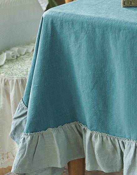 Extra Large Rectangle Tablecloth for Dining Room Table, Blue Modern Long Table Cover, Ramie Tablecloth for Home Decoration, Square Tablecloth for Round Table-LargePaintingArt.com
