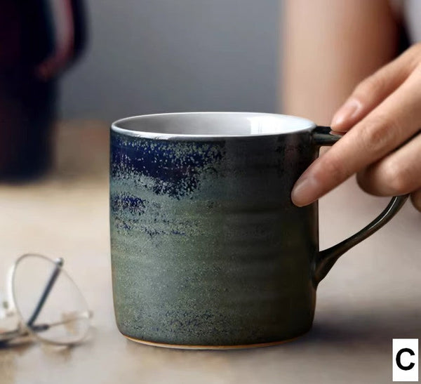 Blue Green Black Ceramic Coffee Mugs, Creative Handmade Coffee Mugs, Large Modern Handmade Pottery Coffee Cup, Large Capacity Coffee Mugs-LargePaintingArt.com