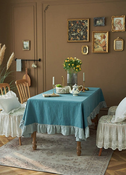 Extra Large Rectangle Tablecloth for Dining Room Table, Blue Modern Long Table Cover, Ramie Tablecloth for Home Decoration, Square Tablecloth for Round Table-LargePaintingArt.com