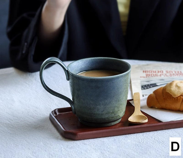 Modern Handmade Pottery Coffee Cup, Creative Brown Green Blue Ceramic Coffee Mugs, Large Unique Tea Cup, Large Capacity Coffee Cups-LargePaintingArt.com