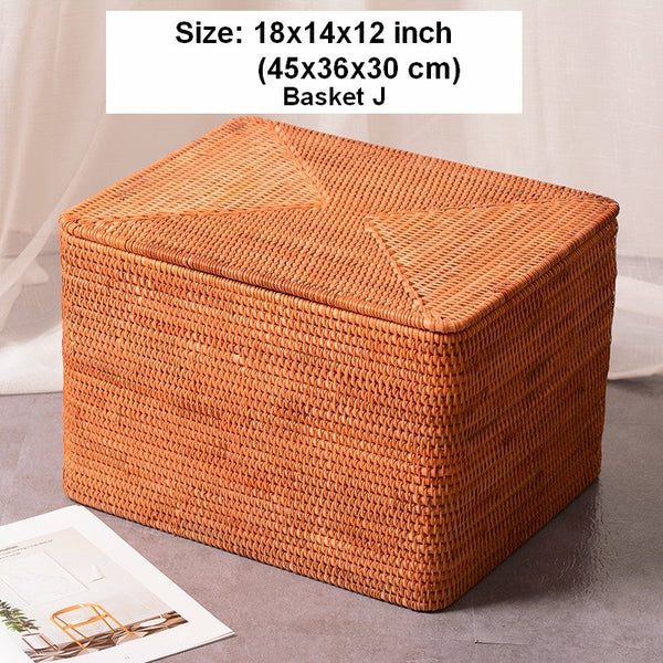 Woven Storage Baskets, Rectangular Storage Basket with Lid, Large Storage Basket for Clothes, Storage Baskets for Shelves, Kitchen Storage Baskets-LargePaintingArt.com