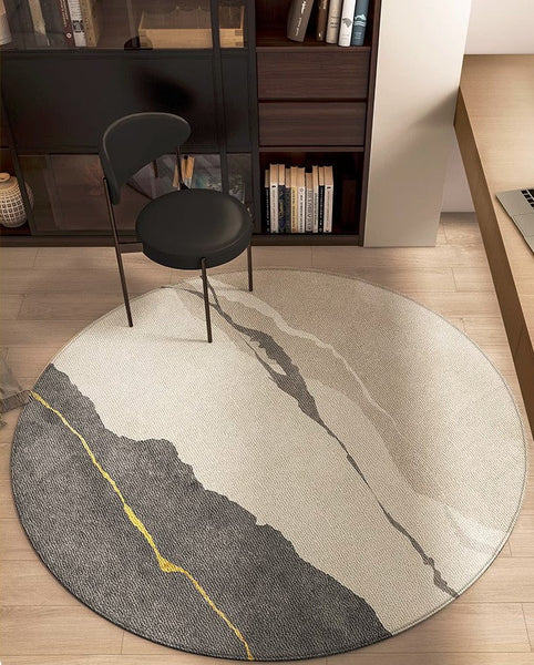 Modern Rugs for Dining Room, Abstract Contemporary Round Rugs under Chairs, Circular Area Rugs for Bedroom, Geometric Modern Rugs for Living Room-LargePaintingArt.com