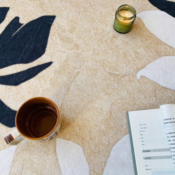 Modern Round Rugs under Coffee Table, Circular Rugs for Dining Table, Abstract Contemporary Rugs for Bedroom, Modern Cream Color Rugs for Living Room-LargePaintingArt.com