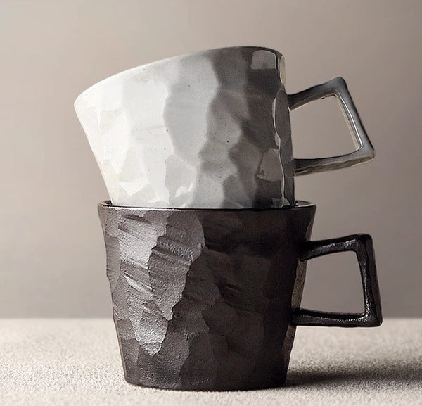 Large Capacity Coffee Cups, Modern Handmade Pottery Coffee Cup, Large Unique Tea Cup, Creative Brown White Black Blue Ceramic Coffee Mugs-LargePaintingArt.com